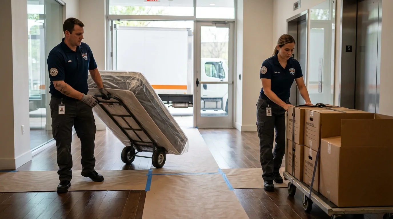 Professional apartment movers loading elevator in Yauco, PR